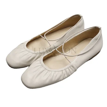 Женские балетки на плоской подошве без застежки с эластичной резинкой, женские туфли-лодочки с квадратным носком на мягкой подошве, удобная женская обувь