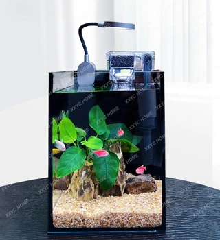 Супер Белый Черный клей Аквариум для рыб, Небольшая гостиная, смена воды, пейзаж рабочего стола, Экологический Стеклянный цилиндр