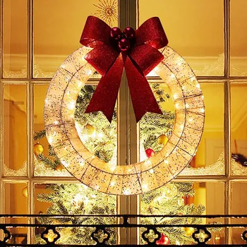 Искусственный венок со светодиодной подсветкой 30/40 см для украшения входной двери, имитация рождественской гирлянды, настенное украшение для праздника